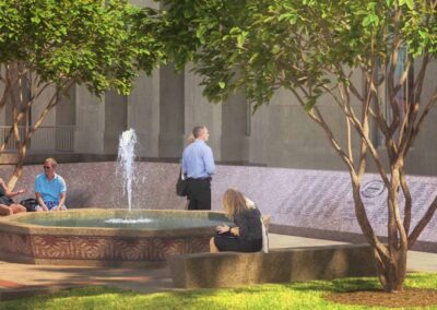 illustration of renovated fountain and new memorial wall