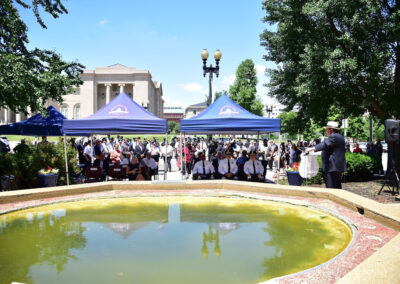 Groundbreaking ceremony in front of memorial pool