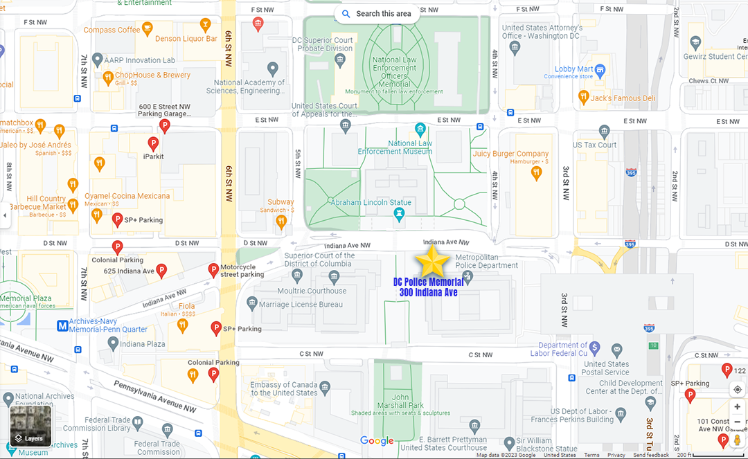 Map showing parking around 300 Indiana Ave